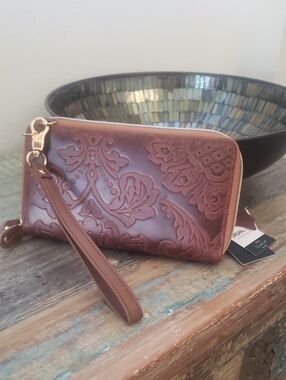 Julia Buxton Tooled Leather Clutch